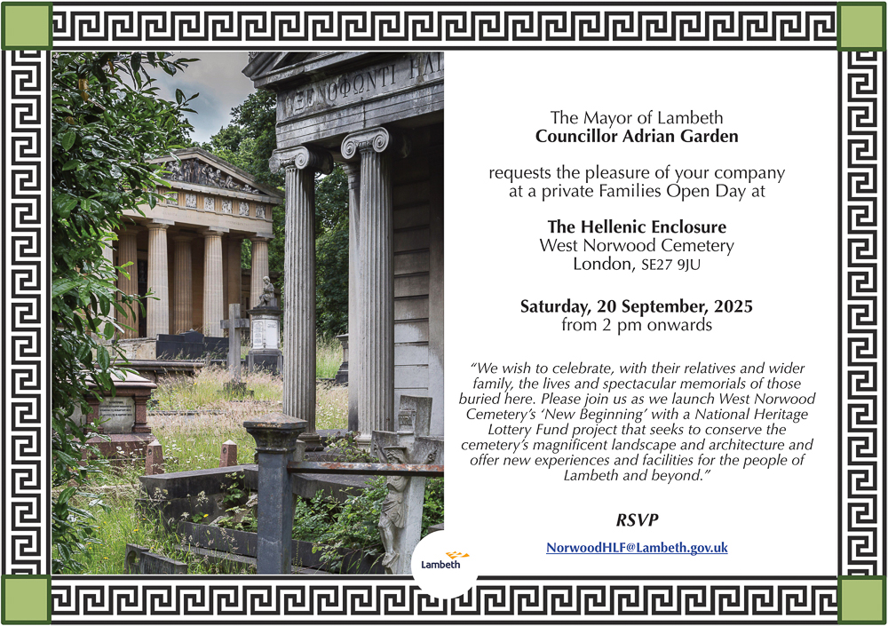 Invitation to the Familes Gathering at the Hellenic Enclosure, West Norwood, 20 September 2025