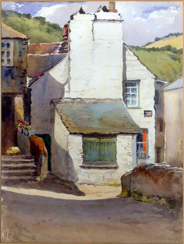 19760000 1928c POLPERRO COTTAGES BLANCHE LONG (née Davys) Watercolour from Wildred Long's estate-Edit
