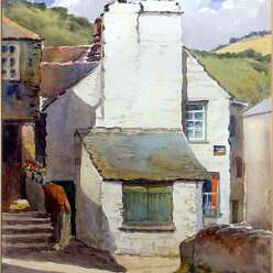19760000 1928c POLPERRO COTTAGES BLANCHE LONG (née Davys) Watercolour from Wildred Long's estate-Edit