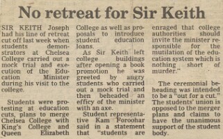19830401 SIR KEITH JOSEPH VICTIM OF CHELSEA COLLEGE DEMO CN