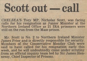 19830930 IRA PRISONER ESCAPE MAZE PRISON CALL FOR NICHOLAS SCOTT RESIGNATION CN