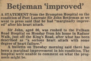 19830930 SIR JOHN BETJEMAN HEART ATTACK BROMPTON HOSPITAL CN