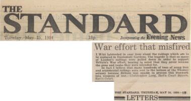 19840515 RECYCLING LONDON WARTIME RAILINGS RESPONSE ES